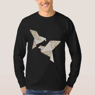 Retro colourful flowers on origami birds T-Shirt
