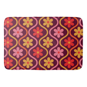 Retro Colourful Flowers on Vintage Ogee Pattern  Bath Mat
