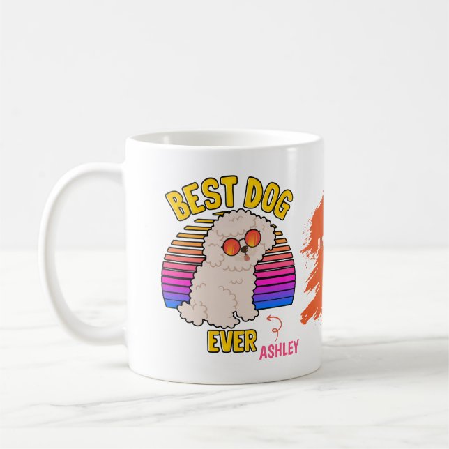 Retro Colourful Funny Poodle Dog Coffee Mug (Left)