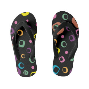 Retro Colourful Geometric Circles and Squares Flip Kid's Thongs