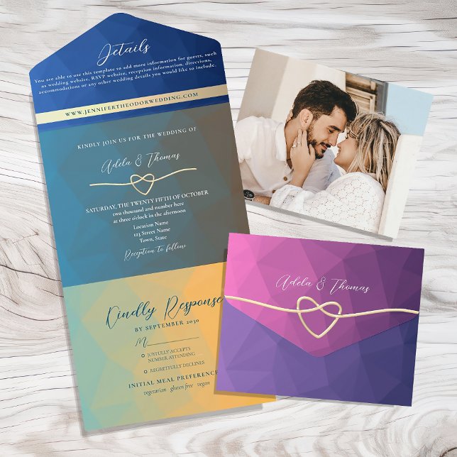 Retro Colourful Geometric Photo Wedding Invitation (Creator Uploaded)