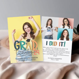 Retro colourful graduation party 4 photo invitation