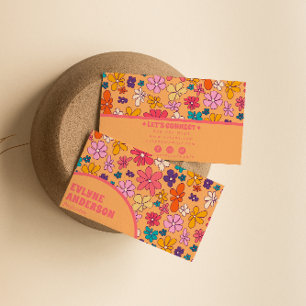 Retro Colourful Groovy Floral Boho Girly Trendy Business Card