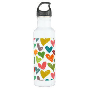 Retro Colourful Groovy Valentine Hearts Pattern 710 Ml Water Bottle