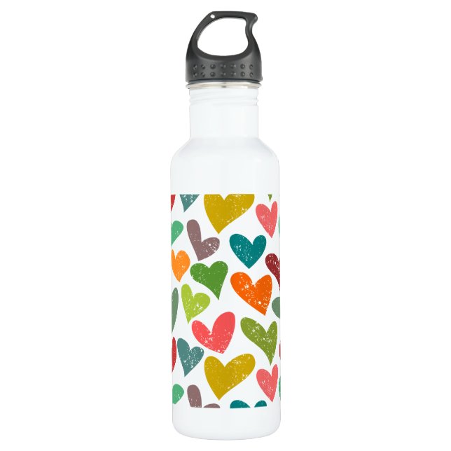 Retro Colourful Groovy Valentine Hearts Pattern 710 Ml Water Bottle (Front)