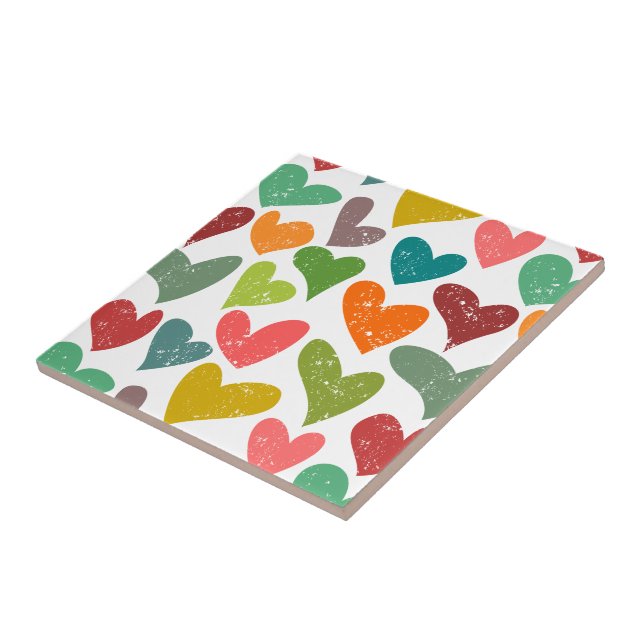 Retro Colourful Groovy Valentine Hearts Pattern Ceramic Tile (Side)