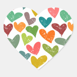 Retro Colourful Groovy Valentine Hearts Pattern Heart Sticker