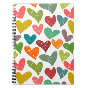 Retro Colourful Groovy Valentine Hearts Pattern Notebook