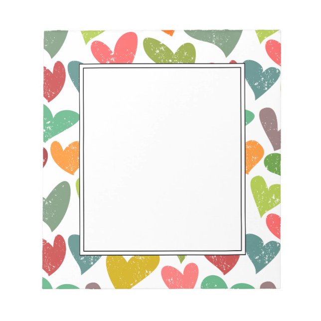 Retro Colourful Groovy Valentine Hearts Pattern Notepad (Front)