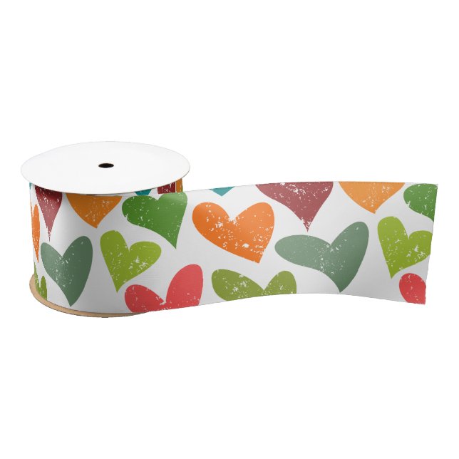 Retro Colourful Groovy Valentine Hearts Pattern Satin Ribbon (Spool)