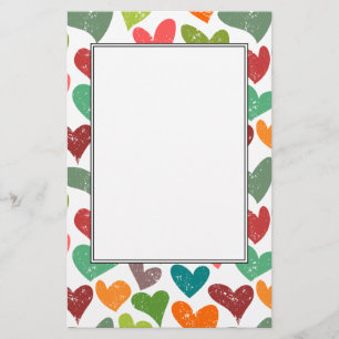 Retro Colourful Groovy Valentine Hearts Pattern Stationery
