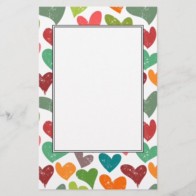Retro Colourful Groovy Valentine Hearts Pattern Stationery (Front)