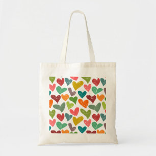 Retro Colourful Groovy Valentine Hearts Pattern Tote Bag