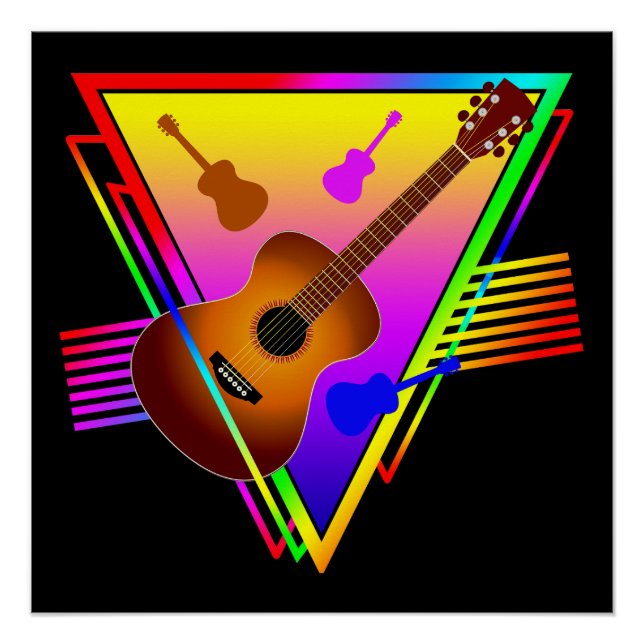 Retro Colourful Guitar Poster (Front)