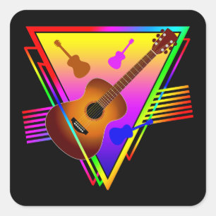 Retro Colourful Guitar Square Sticker