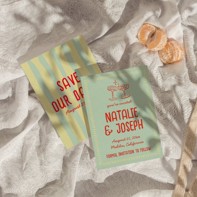 Retro Colourful Hand Drawn Pastel Funky Fun Weddin Save The Date (Creator Uploaded)