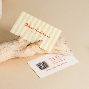 Retro Colourful Hand Drawn Stripped Groovy QR Code Business Card