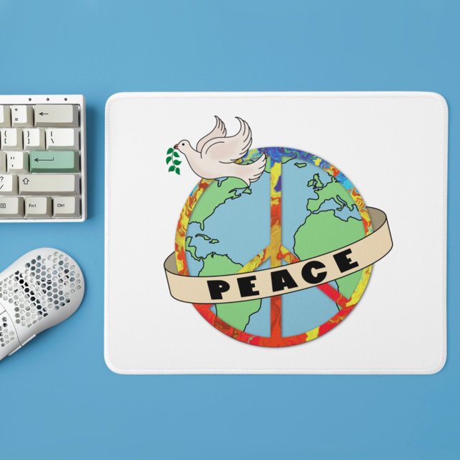 Retro Colourful Hand Drawn World Peace with Dove Mouse Pad (Creator Uploaded)
