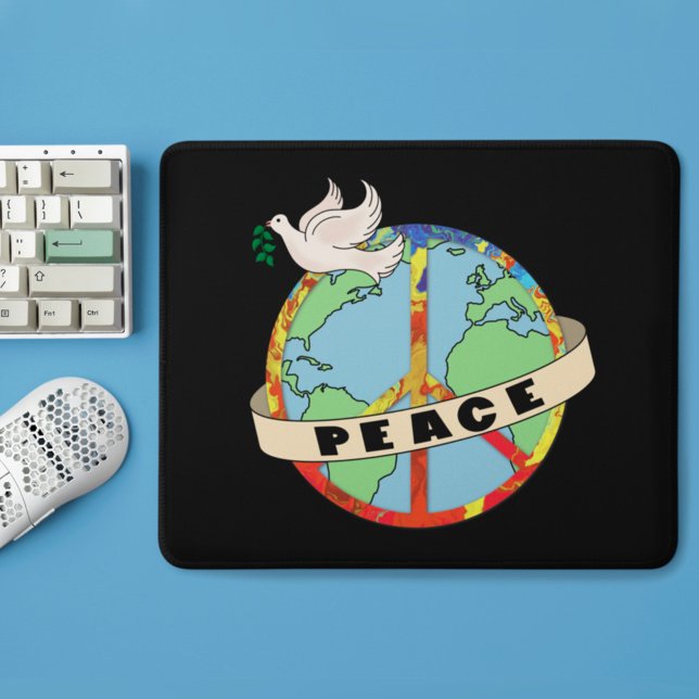 Retro Colourful Hand Drawn World Peace with Dove Mouse Pad (Creator Uploaded)
