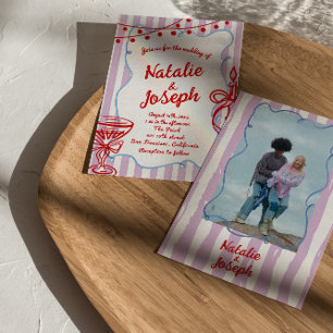 Retro Colourful Hand Drawn Written Photo Wedding Invitation