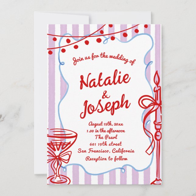 Retro Colourful Hand Drawn Written QR Code Wedding Invitation (Front)