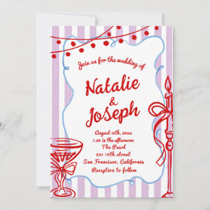 Retro Colourful Hand Drawn Written QR Code Wedding Invitation