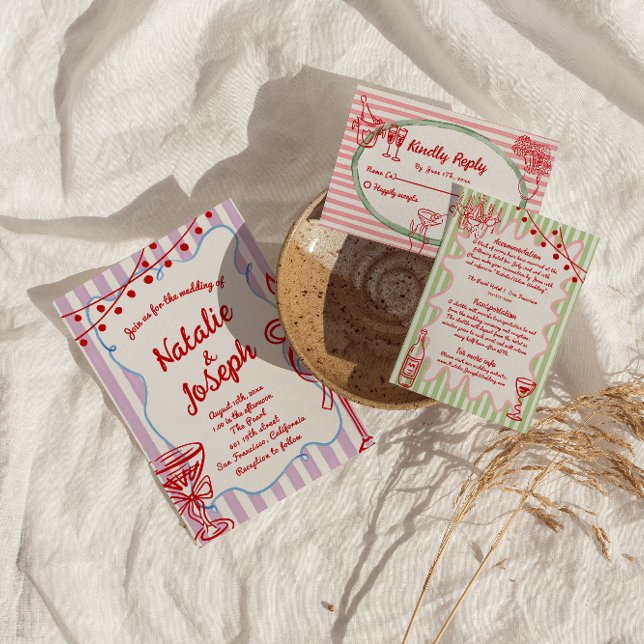 Retro Colourful Hand Drawn Written Quirky Wedding Invitation (Creator Uploaded)