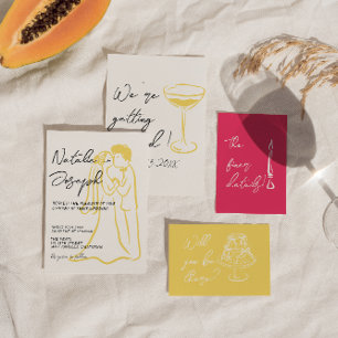 Retro Colourful Hand Drawn Written Summer Wedding Invitation