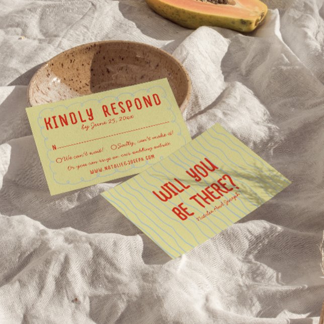 Retro Colourful Hand Drawn Written Unique Wedding RSVP Card (Creator Uploaded)