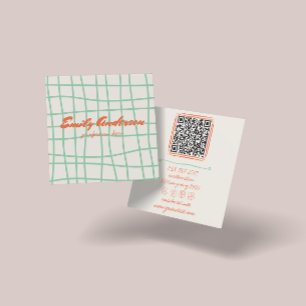 Retro Colourful Hand Written Drawn Groovy QR Code Square Business Card