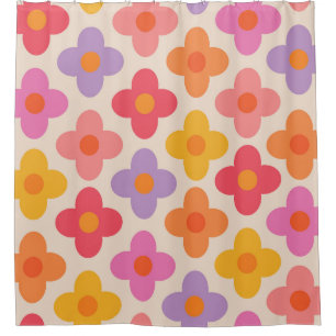 Retro Colourful Hippie Mod Flowers Pattern  Shower Curtain