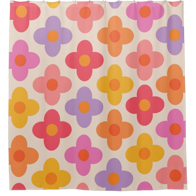 Retro Colourful Hippie Mod Flowers Pattern  Shower Curtain (Front)