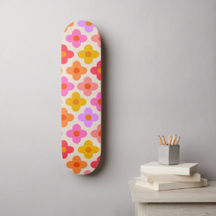Retro Colourful Hippie Mod Flowers Pattern Skateboard