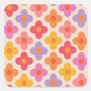 Retro Colourful Hippie Mod Flowers Pattern Square Sticker