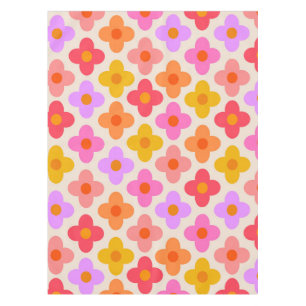 Retro Colourful Hippie Mod Flowers Pattern Tablecloth