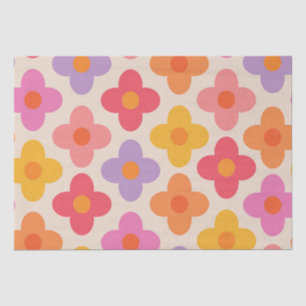 Retro Colourful Hippie Mod Flowers Pattern  Tissue Paper