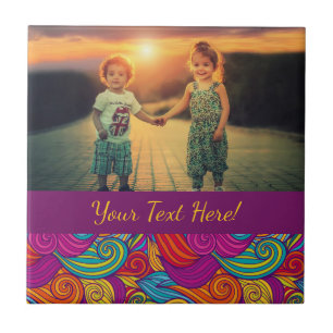 Retro Colourful Jewel Tone Swirly Wave Pattern Ceramic Tile