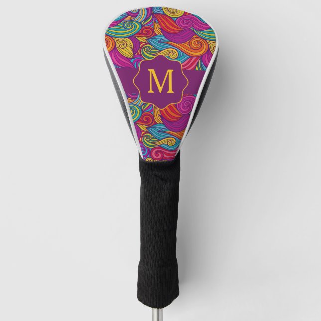 Retro Colourful Jewel Tone Swirly Wave Pattern Golf Head Cover (Front)