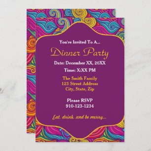 Retro Colourful Jewel Tone Swirly Wave Pattern Invitation