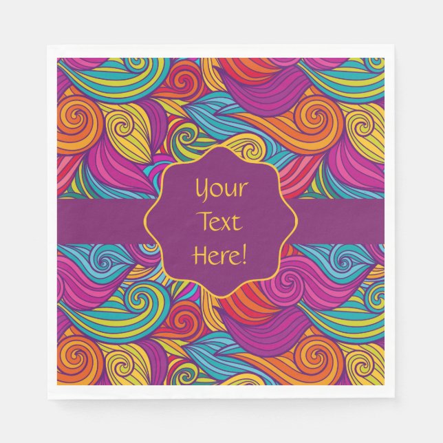 Retro Colourful Jewel Tone Swirly Wave Pattern Napkin (Front)