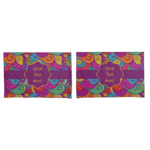 Retro Colourful Jewel Tone Swirly Wave Pattern Pillowcase
