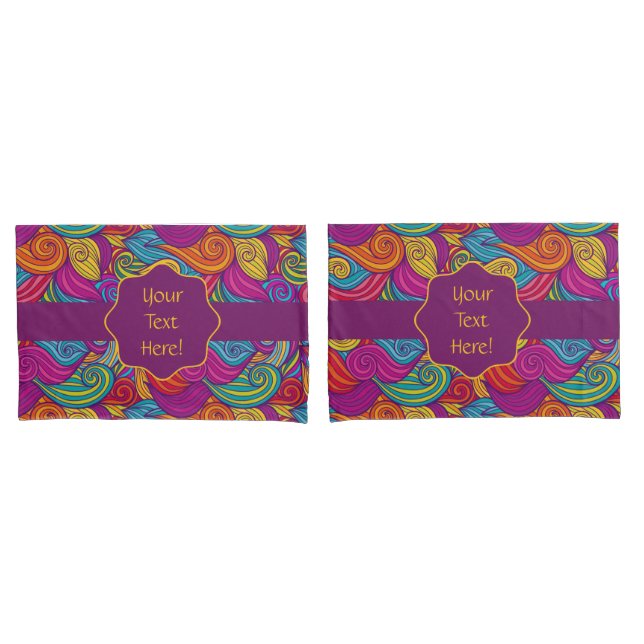 Retro Colourful Jewel Tone Swirly Wave Pattern Pillowcase (Front-Set)