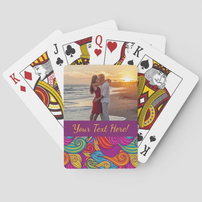 Retro Colourful Jewel Tone Swirly Wave Pattern Playing Cards (Back)