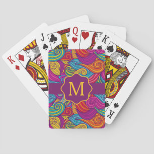 Retro Colourful Jewel Tone Swirly Wave Pattern Playing Cards