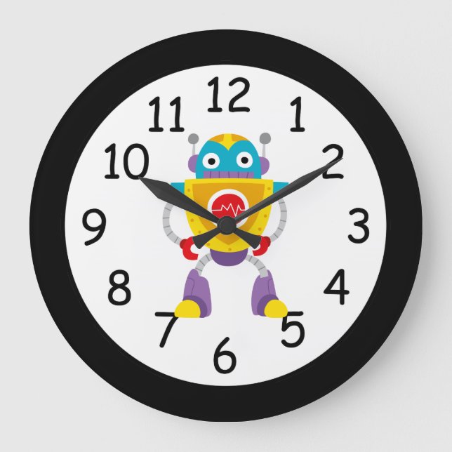 Retro Colourful Kids Robot Large Clock (Front)