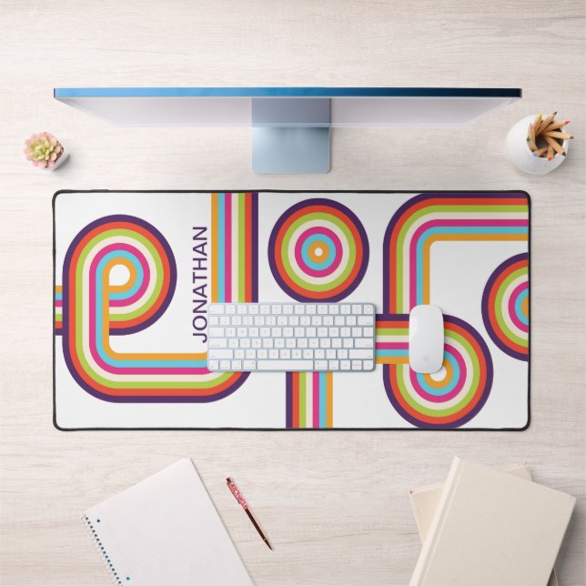 Retro Colourful Line Art  Desk Mat (Office 1)