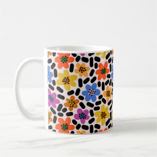 Retro Colourful Memphis Style Floral Pattern Coffee Mug