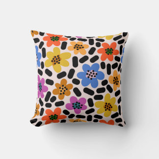 Retro Colourful Memphis Style Floral Pattern Cushion