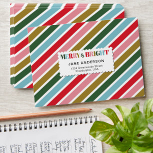 Retro Colourful Merry and Bright Christmas Stripes Envelope