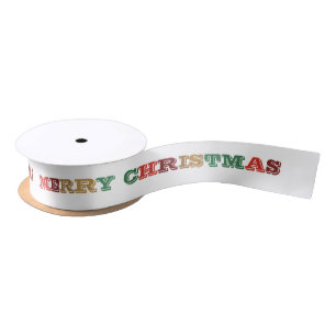 Retro Colourful Merry Christmas Inscription Satin Ribbon